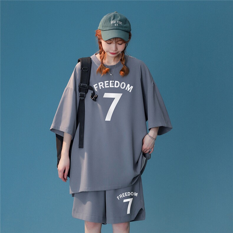 中性23夏季ins时尚潮流冰丝字母休闲运动套装TZ910P65控88,男装休闲套装,A247A