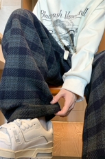 8XL-M特大码加厚毛呢料格子休闲裤宽松直筒长裤子男裤毛呢裤K946，男装休闲裤，电商D206-1