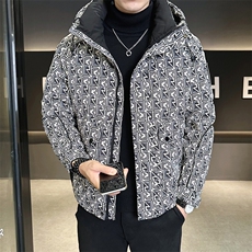 工装字母满印花羽绒服男新款设计感连帽外套A329-YR9865-P185，男装羽绒服，电商A329