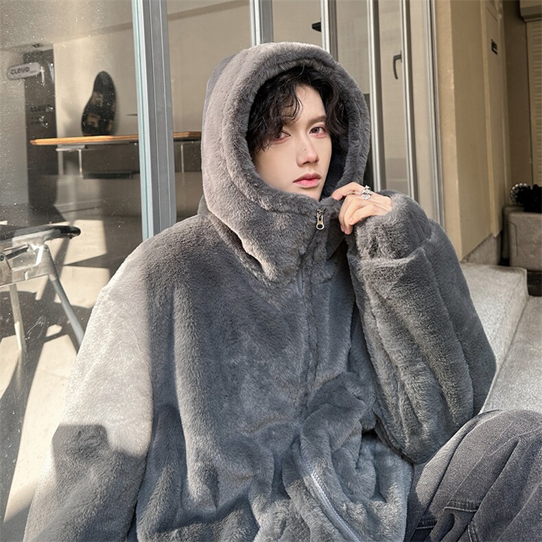 座山雕毛绒仿皮草连帽冬季棉服美式复古男女同款外套892P125,男装棉衣,电商A458A