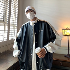 EQ103拼色棒球服皮衣外套男2024新款秋装刺绣夹克宽松韩版P108，男装夹克，电商C306-1