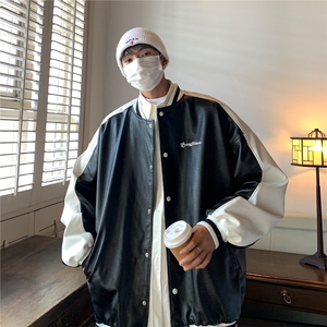 EQ103 拼色棒球服皮衣外套男2024新款秋装刺绣夹克宽松韩版 P108图片