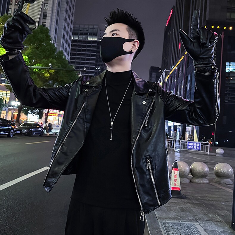 秋季新款翻领皮衣网红百搭修身皮夹克外套P6021-P118绒128,男装夹克,电商A368