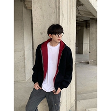 重磅高品质硬挺boxy26春装美式高街结构撞色拼接连帽卫衣开衫外套，女装短外套，电商A486-1