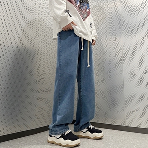 美式牛仔裤男春秋季潮牌直筒大码宽松阔腿裤简约风潮流休闲长裤子图片