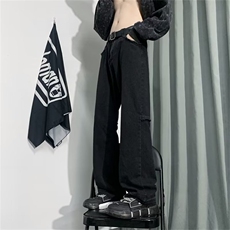 美式vibe裤子ins高街潮复古牛仔裤男款开叉微喇叭工装裤K3257-P39，男装牛仔裤，星座412