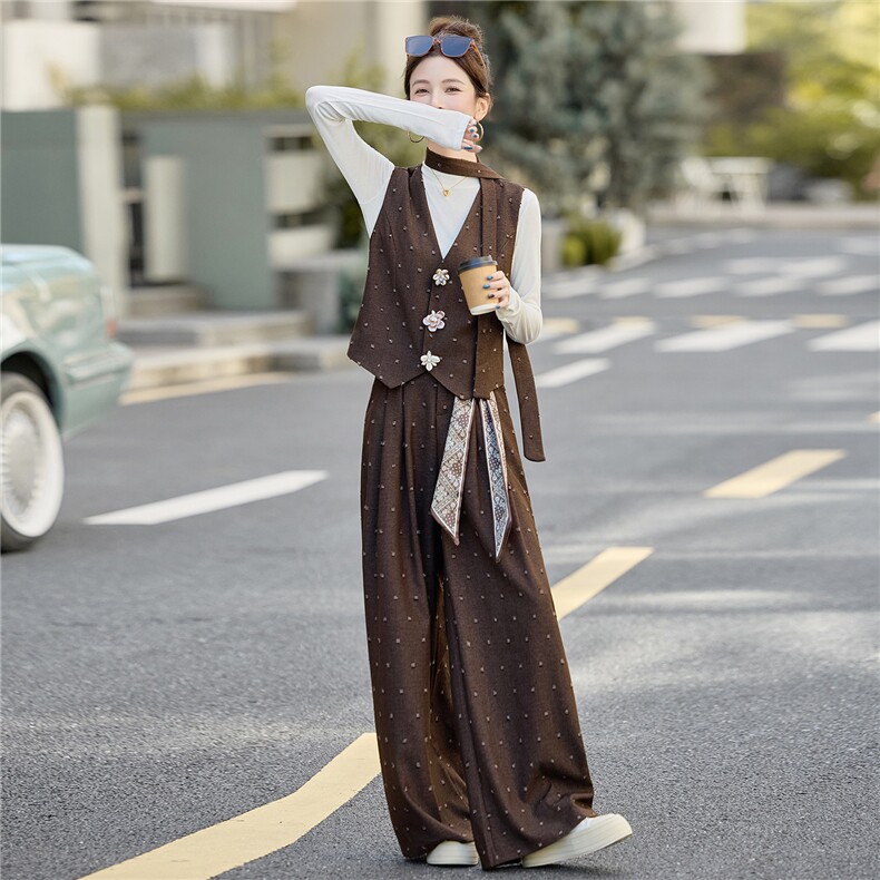 马甲小香风套装裤女2025春季新款减龄搭配一整套气质配丝巾,女装套装/套裙,众宇琦