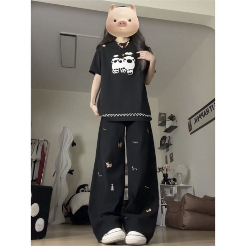 美式刺绣牛仔裤男款春秋夏季宽松直筒水洗做旧长裤W630_P39图片