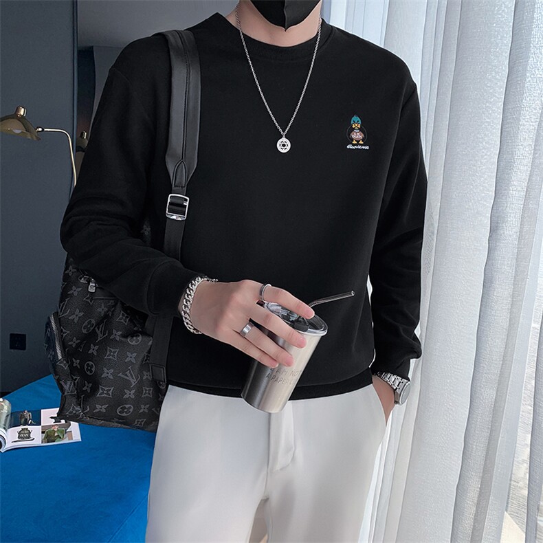 社会小伙卫衣男2025秋季新款潮牌刺绣长袖打底衫A313-1-78011-P50,男装T恤,电商A313-1