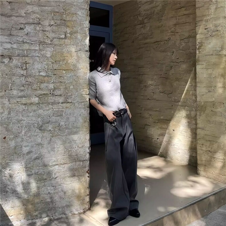 韩春夏立体工字褶A字廓形弯刀TR西裤通勤cleanfit休闲裤男女款,男装西裤,星座1210-1
