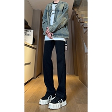 现货黑色拉链毛边修身直筒牛仔裤男XZ205-K5813-K5816-P50控78，男装牛仔裤，星座205
