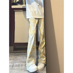 NZT41LL-特P43 cleanfit美式复古提花牛仔裤男高街直筒裤图片