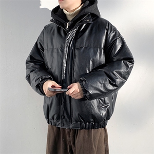 现货 假两件pu皮衣棉服外套男冬季新款加厚美式高街棉衣M106-P120图片