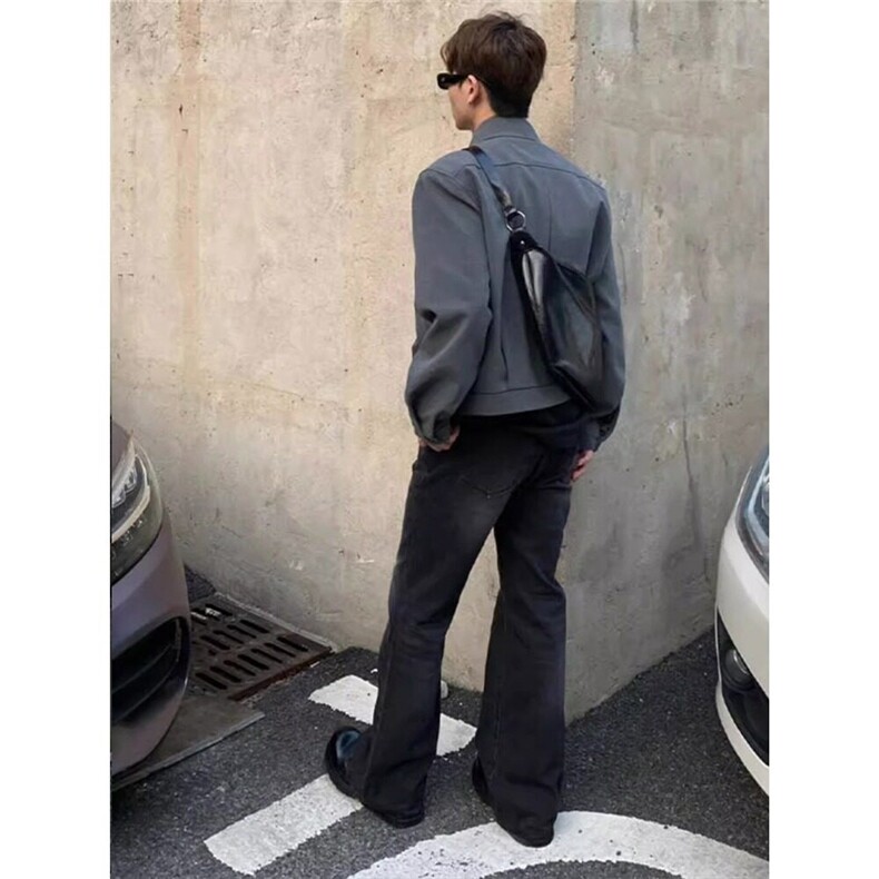 短款灰色外套男秋冬潮牌美式拉链翻领行政夹棉加厚夹克短款灰色,男装夹克,星座218-1（原230）