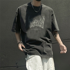 2025夏季新款创意字母印花扎染工艺男港风短袖T恤T1062/P45控58，男装T恤，电商A148