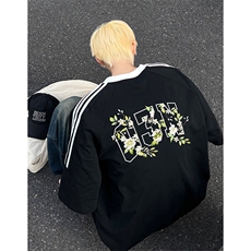 可48小时发货支持抖音得物来样二开重磅美式高街纯棉织带短袖T恤，男装T恤，电商A486-1