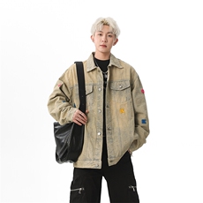 小花刺绣牛仔衬衫男2025新款宽松bf风日系复古开衫上衣JK1149-P95，男装夹克，星座1103-3