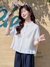 时尚休闲气质套装女2025夏宽松显瘦通勤白色短袖衬衫阔腿裤两件套，女装衬衫，梦懿尔