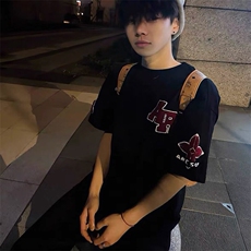 万针全刺绣工艺抖音得物高品质260克重磅纯棉双纱美式高街短袖T恤，男装T恤，电商A486-1