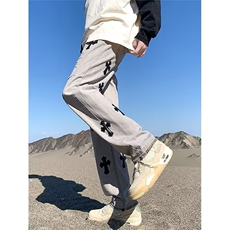 毛边牛仔裤男士春季潮牌美式高街宽松直筒潮流设计感补丁长裤子，男装牛仔裤，星座410-7