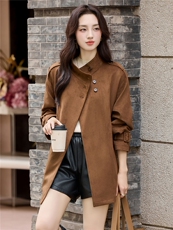 立领风衣外套女高级感春秋季2025新款小个子时尚洋气减龄显瘦上衣，女装风衣，浙宝029