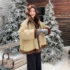 羽绒服女2025冬季新款女装卡其色皮毛一体拼接派克服加厚保暖外套，女装羽绒服，慧尚依恋