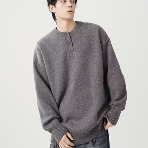 秋冬美式亨利领毛衣男复古休闲慵懒风针织衫男毛衣MY509-P55图片