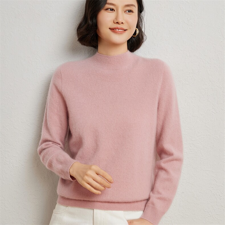 优雅女士半高领衫红色显瘦保暖针织衫时尚百搭毛衣,女装羊绒衫,臻维羊绒