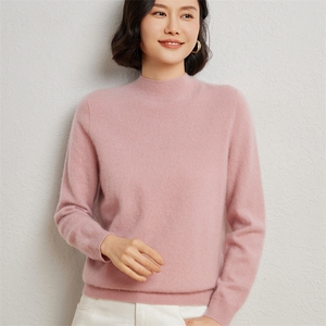 优雅女士半高领衫 红色显瘦保暖针织衫 时尚百搭毛衣图片