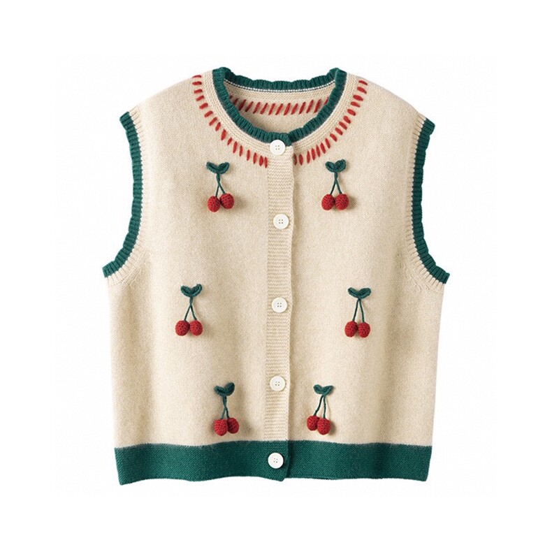 2025年秋季单排扣圆领马甲手工钩花樱桃小马甲时尚百搭，女装马甲，若菲羊绒