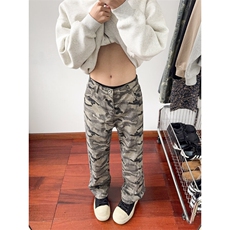 B221美式ins高街暗黑宽松直筒迷彩牛仔裤LK24404-特P45控78，男装牛仔裤，电商B221