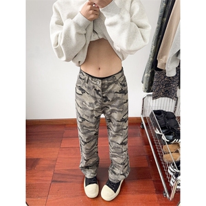 B221 美式ins高街暗黑宽松直筒迷彩牛仔裤LK24404-特P45控78图片
