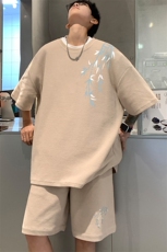 ！2024夏季新款男士华夫格短袖套装百搭学生一套HTZ100P50，男装休闲套装，电商B220
