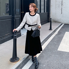 小香风优雅格纹上衣金丝绒半身裙套装女秋季新款高级感气质两件套，女装套装/套裙，2B142
