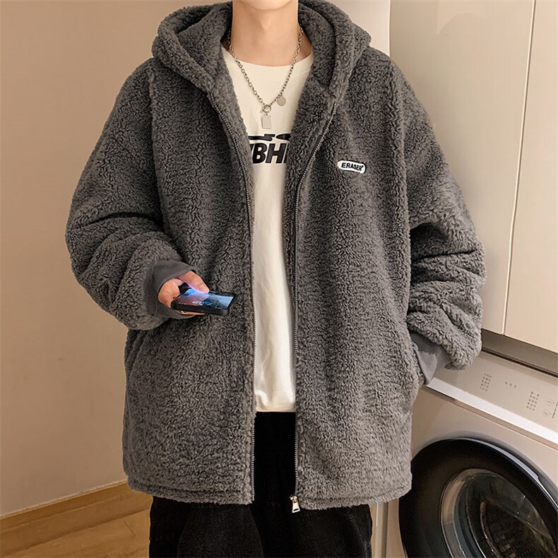 冬季新款宽松小飞熊刺绣羊羔毛棉服连帽情侣棉衣A071-1009-P120,男装棉衣,电商A071