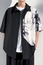 P25无差价夏季新中式冰丝垂感竹子水墨画五分袖衬衣男CD2292，男装衬衫，电商A001