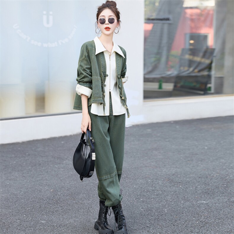 春秋欧货复古流行牛仔工装套装女2025新款时髦气质休闲三件套装潮，女装套装/套裙，欣品汇