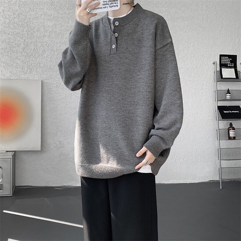 亨利领毛衣男款宽松慵懒高级感慵懒风针织衫内搭打底衫MY19007P50,男装T恤,电商B312
