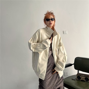 美式复古高街皮衣机车服外套女春秋宽松设计感夹克上衣潮图片