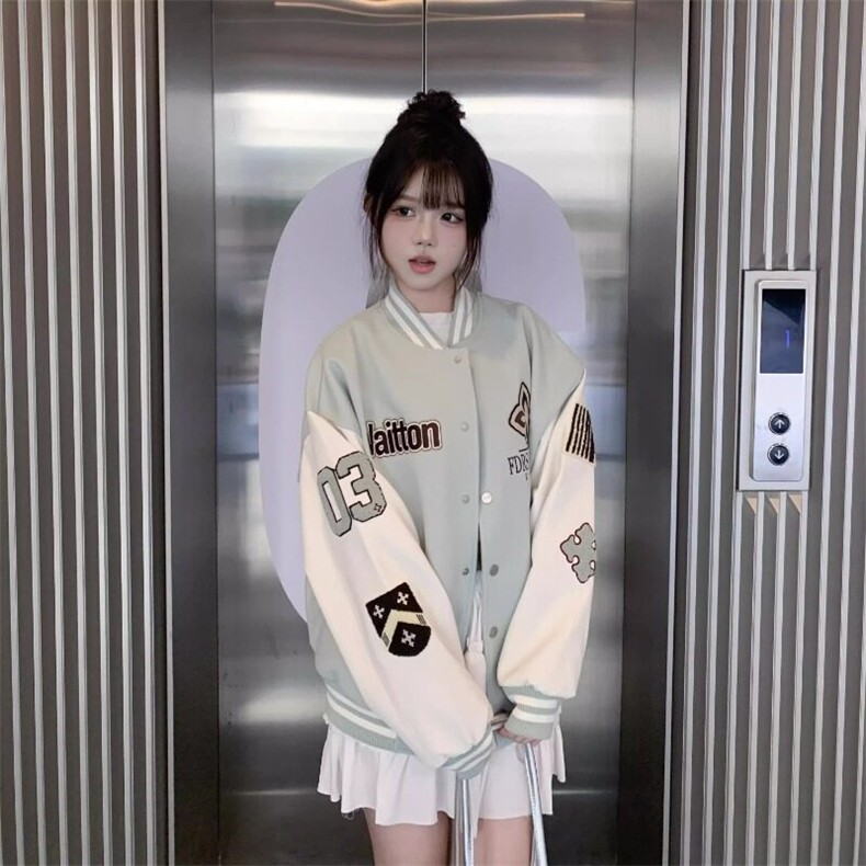 美式复古字母刺绣棒球服外套春季2025新款宽松休闲百搭夹克上衣,男装夹克,星座506A