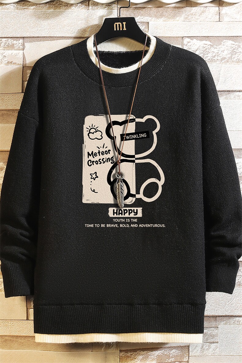 控78假两件毛衣男大码加绒针织衫男毛线衣M80352-P55加绒P70,男装针织衫/毛衣,电商A040A