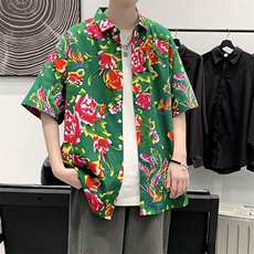 复古碎花衬衣夏威夷短袖花衬衫男宽松潮流情侣百搭C188特P25，男装衬衫，电商A056