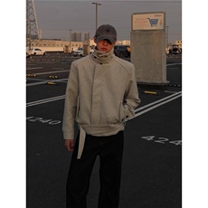 灰色美式正肩绑带毛呢夹克男冬季cleanfit高级感痞帅短款工装外套，男装夹克，星座601-1