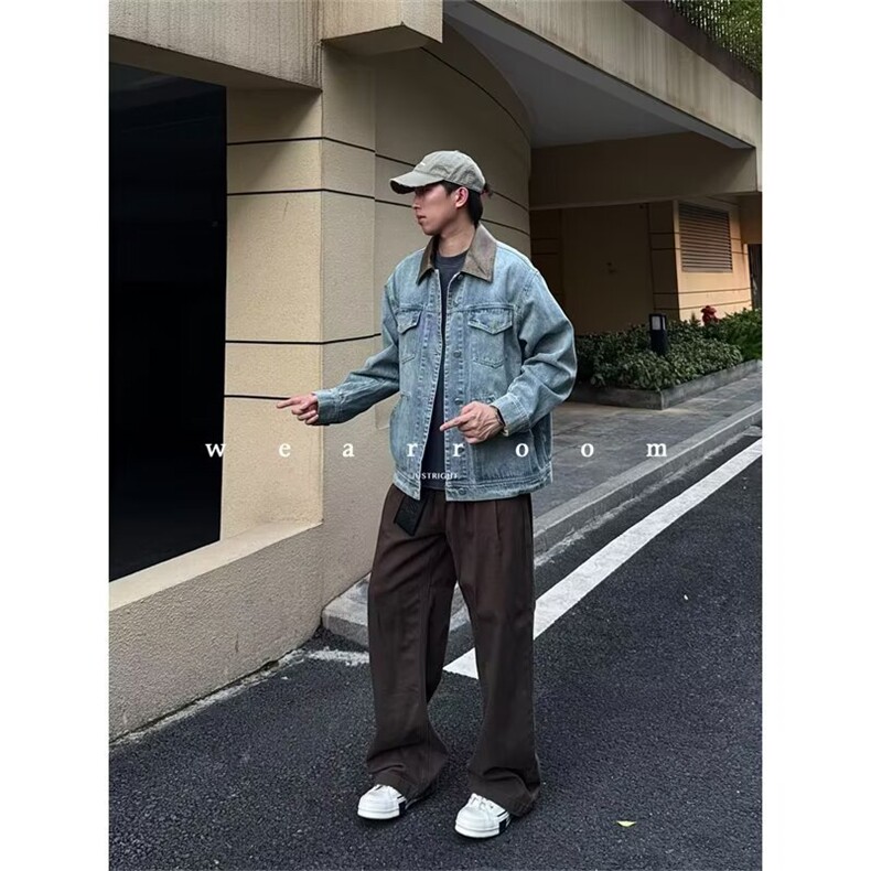 K2644-P64牛仔外套男2025春秋新款复古宽松翻领牛仔衣男士休闲,男装工装外套,电商B323A