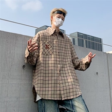 格子长袖衬衫男2024春季新款美式oversize宽松衬衣WC6001-P45，男装衬衫，星座1109-3