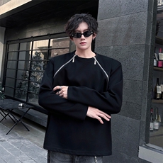 现货高品质垫肩小众机车设计高街痞帅潮男打底衫长袖T恤特P48，男装T恤，电商B319