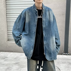 牛仔外套男秋季痞帅宽松工装上衣美式复古拉链开衫J2125P70，男装夹克，星座1116-2