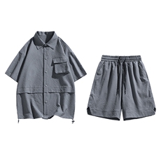 夏季套装男高品潮牌五分袖衬衫大码短裤两件套DSA157-1-C73-P80，男装衬衫，电商A157-1