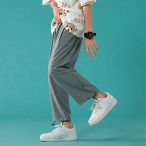 ！2023夏季新款冰丝男士休闲裤宽松九分裤学生9分裤K2050P35图片