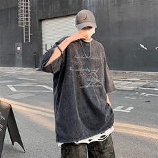 B239-1082-P38美式做旧水洗字母短袖宽松T恤男，男装T恤，星座514-2(原B239)